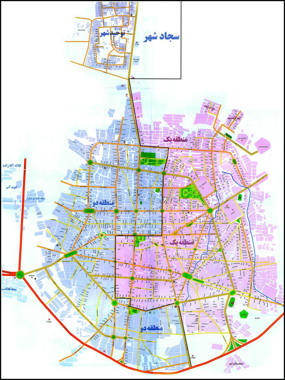 اسرارنامه: نقشه شهر سبزوار با مرزبندي مناطق دوگانه